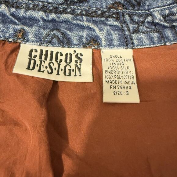 Chico’s Design Embellished Denim Jacket Size 3 Women Beaded Embroidered - Picture 10 of 14